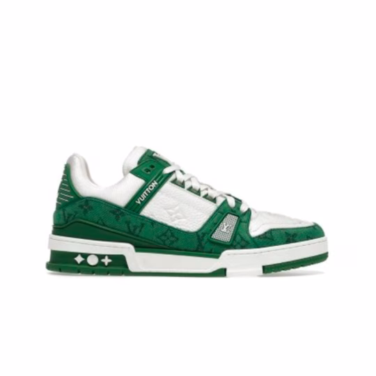 Louis Vuitton Trainer – Green Monogram Denim White